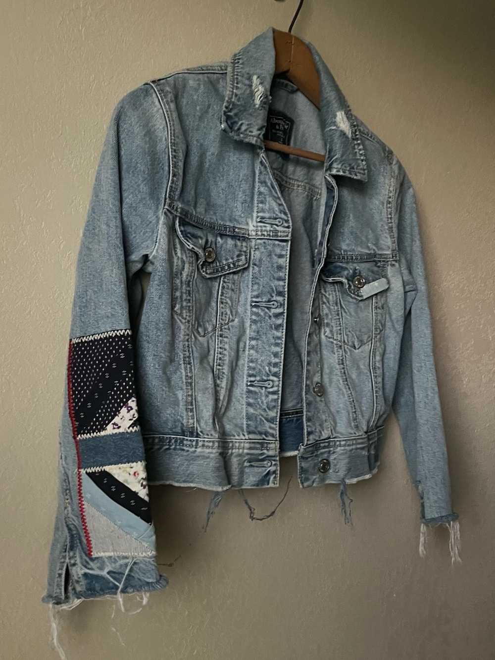 Abercrombie & Fitch Light Blue Denim Jacket with Patchwork Sleeve